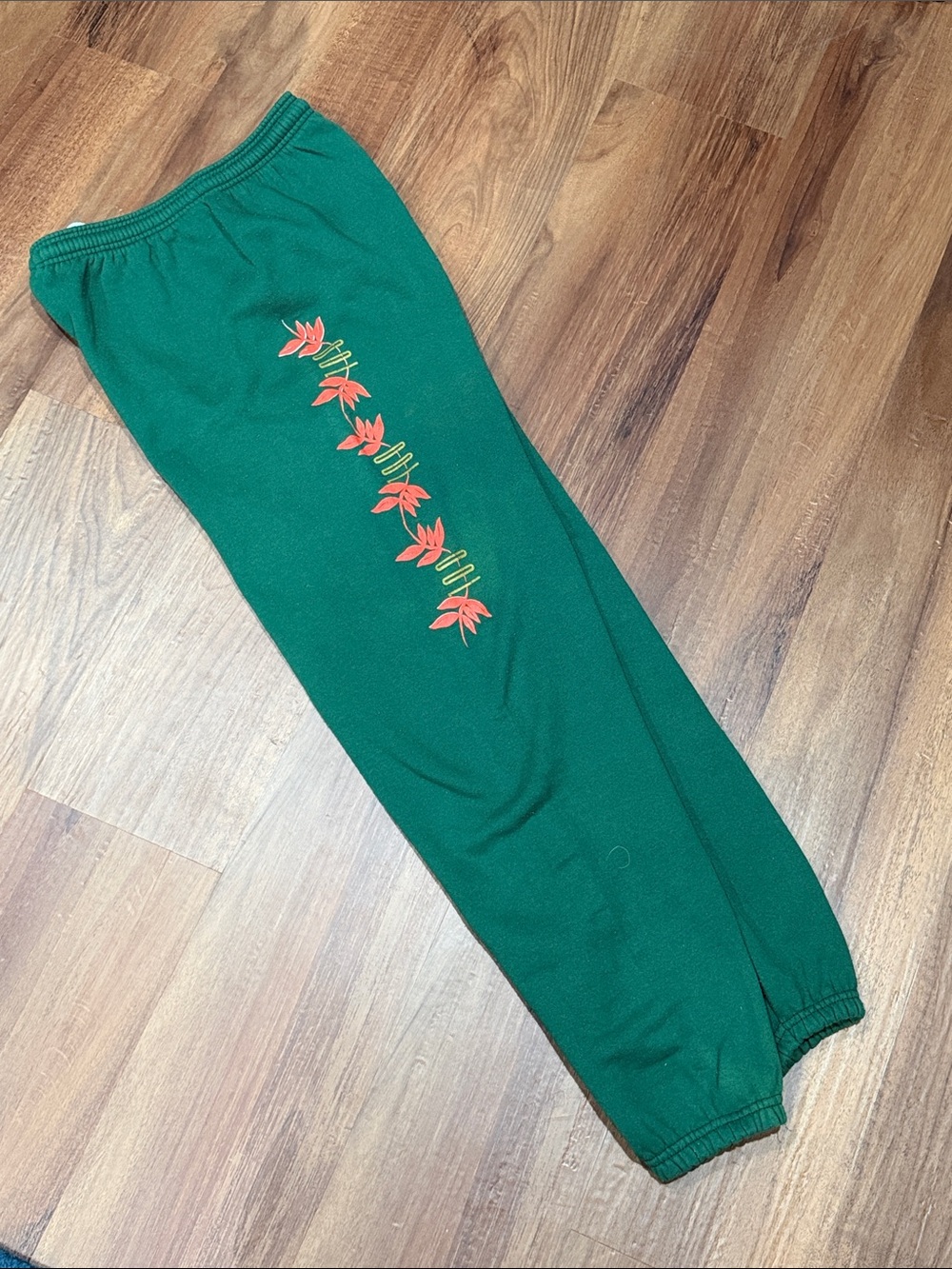 1996 Atlanta Olympics Green Sweatpants with Red Floral Embroidery M